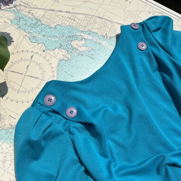 Vintage Teal Belted Button Back Dress - Picture 4 of 8